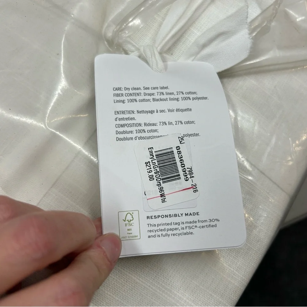 Pottery Barn Emery White Linen Grommet Blackout Curtain Window Panel 50 x 96 NWT